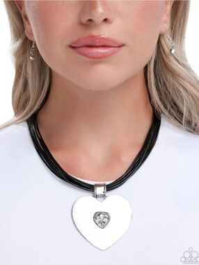 paparazzi Silver Heart Pendant Necklace with Matching Heart Ring and Earrings